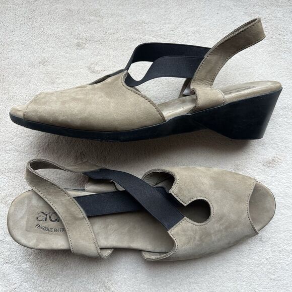 Arche Tan Nubuck Black Elastic Criss Cross Strap Heeled Sandal Women EU 40 US 9 - Picture 16 of 16